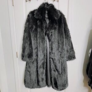 Boutique Faux Fur Long Coat Black Charcoal Statement Jacket